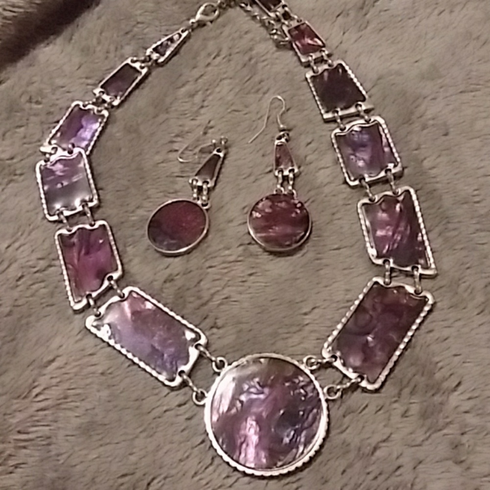 Purple necklace and earrings set